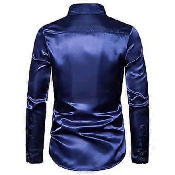 Herre Skjorter, Langærmede Skjorter med Pailletrevers (XL Navy blå)