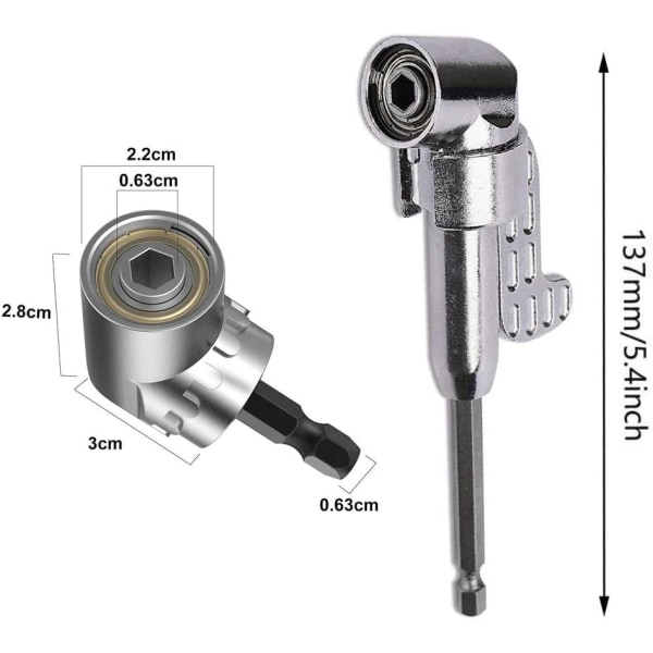 Høyrevinklet bor (1 stk kort + 1 stk lang) og 1 stk 30 cm fleksibel aksel
