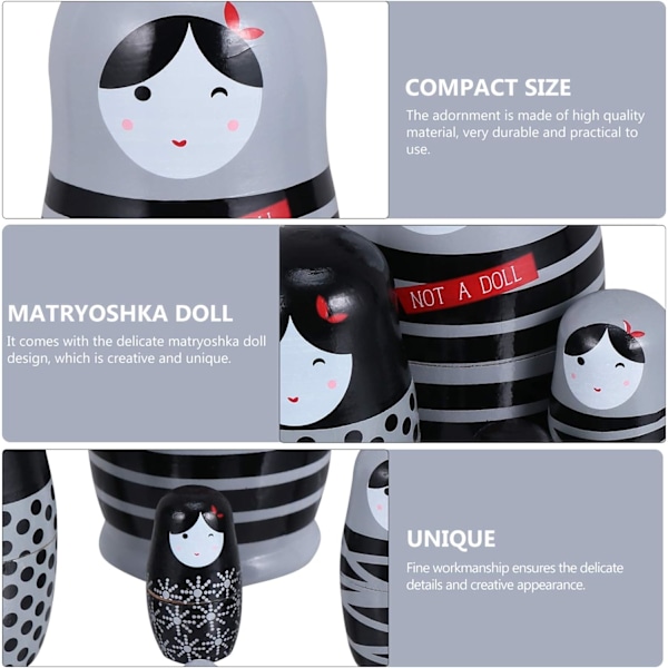 5 st svart trä Matryoshka docka ryska nesting dockor 5 delar
