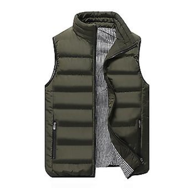 Fianao Plus Size Herrmode Vinter Ärmlös Rutig Fodrad Kort Varm Dunväst (XXL Armég Grön)