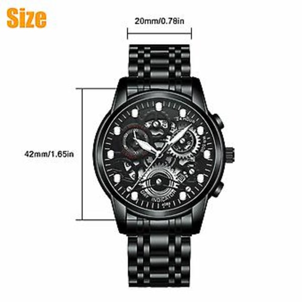 Herrklocka Vattentät Relojes De Hombre Klassisk Rostfritt Stål Quartz Självlysande (Svart)