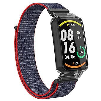 PC-etui + Nylon Loop-rem til Xiaomi Mi Band 7 Pro (Lyse Pink)