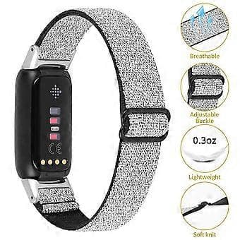 Elastisk nylonklokkereim Solo Loop justerbar erstatningsreim kompatibel med Fitbit Luxe (sølv)