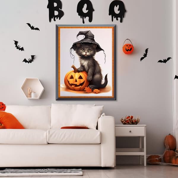 30*40CM Pumpa Katt Diamantmålning Kits för Vuxna Barn, 5D DIY
