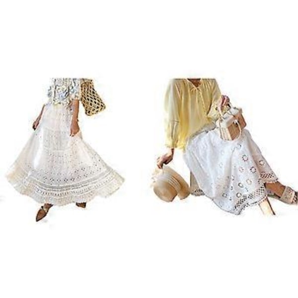 15% RABATT Mote Dame Sommer Casual Fargebrodert Lagdelt Maxi Skjørt (Hvit)