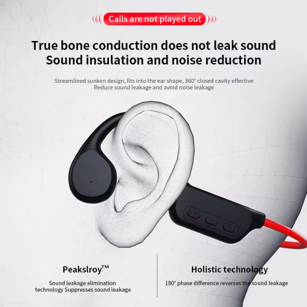 Svart och röd, benledning Bluetooth-headset IPX8 vattentätt