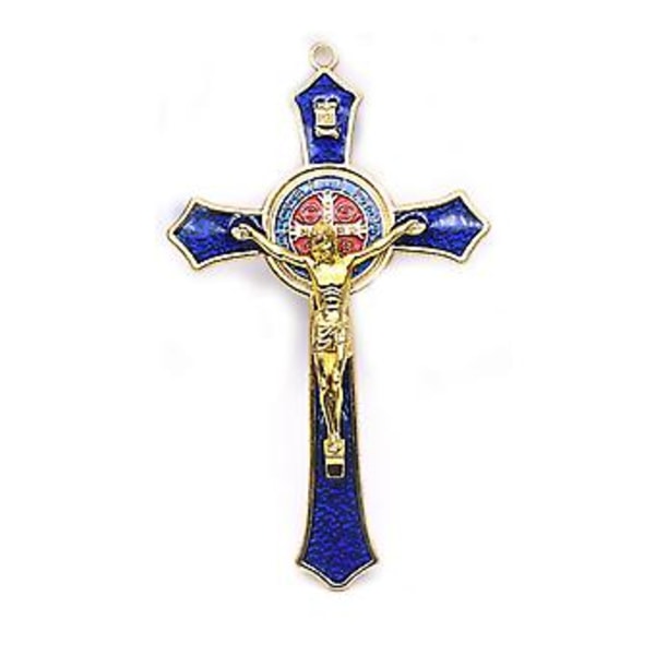 Vintage Metallinen Kädessä Pidettävä Risti Krusifiksi Jeesus Pyhä Uskonnollinen Kaiverrettu Kristus Sininen ( )