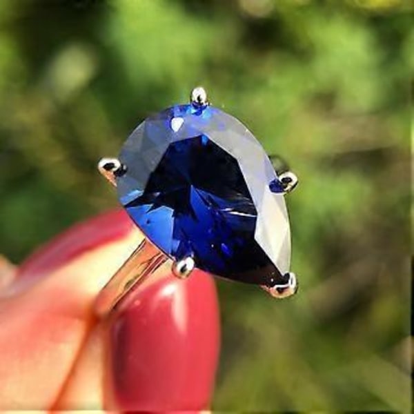 Gica Gema 925 Silver 10ct Vattendroppe 10*14 Carat Personlig Underbar Ring För Kvinnor Fina Högkvalitativa Smycken Gåva (7 blå)