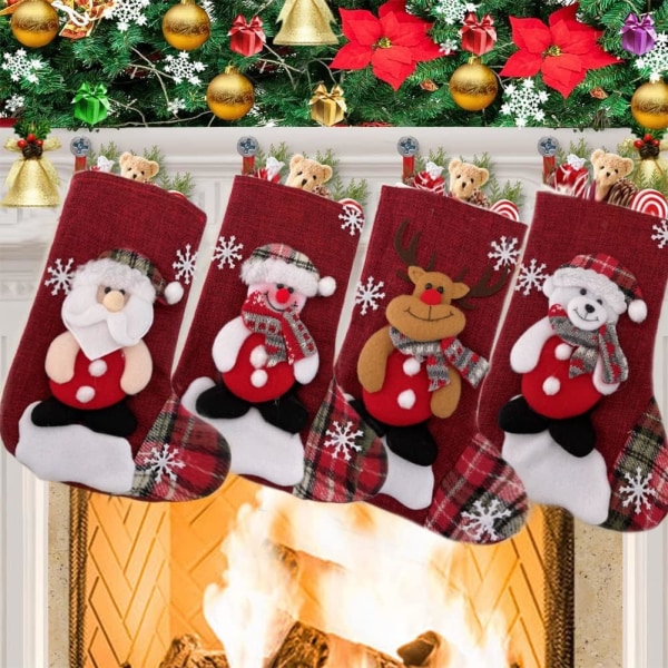 4 pcs Medium Christmas Stocking Christmas Stocking, with Santa Cl