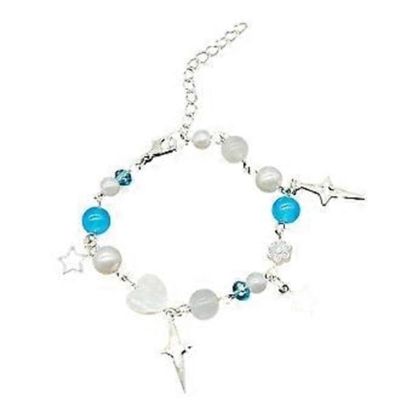 Søde Cool Stjerne Hjerte Charm Armbånd Blomster Perlearmbånd Justerbart Armbånd Armring Smykker Mode Tilbehør Blå (Blå)