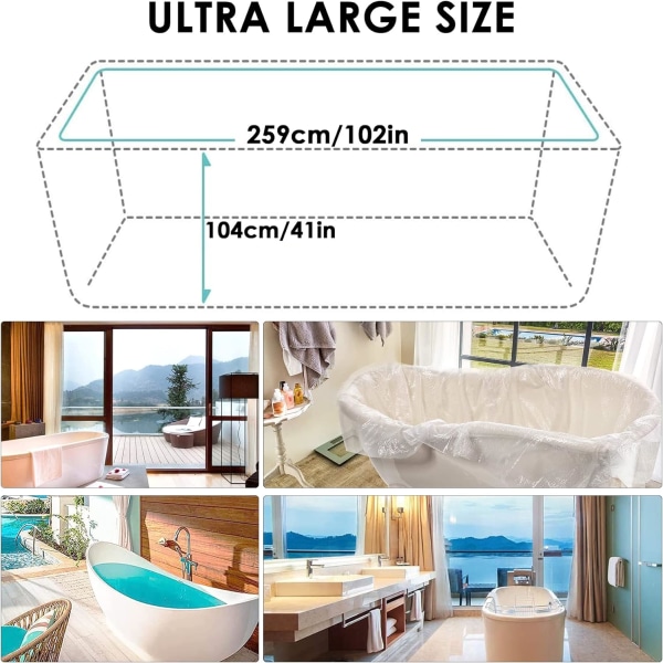 10 Pieces Disposable Bathtub Liner (120 x 260cm), Portable Disposable Bath Bag - Ultra Large Thick F