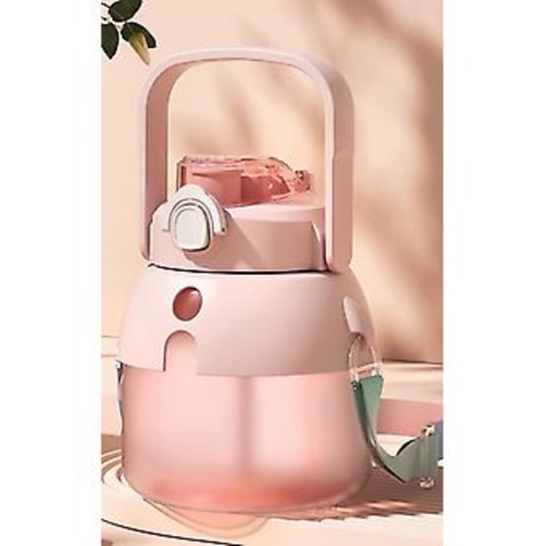 JUSCH Dubbel dricksglas med stor mage i plast för sommar utomhus med sugrör lotusrotpulver 1000ml [gratis DIY-klistermärke + 3D-klistermärke + sugrör + sugrör