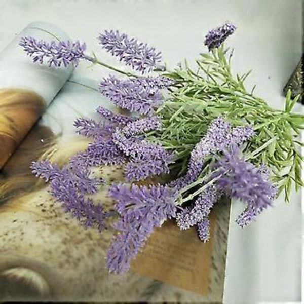 Kunstig blomst, realistisk udseende, ikke-visnende, bøjelig, falmer ikke, nem vedligeholdelse, simuleret lavendel, bryllupsfest, falsk plantedekoration, boligartikler Q