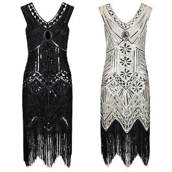 s-2xl Dame Fancy Kjole Retro 1920'er Stil Flapper Kjole Paillet, Rund Hals, Cocktail Party Kjoler (XXL Sort)