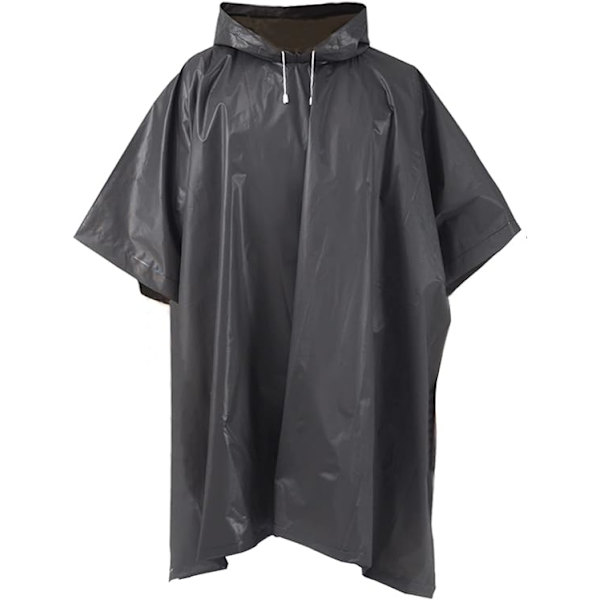 1 st svart regnponcho, vattentät regnponcho, återanvändbar regnkappa