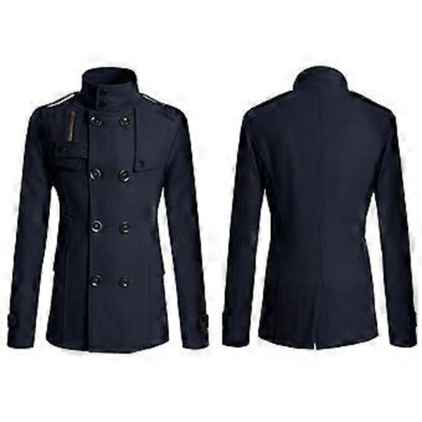 Mænds Trenchcoat Dobbeltbrystet Yderbeklædning Vinterjakke Formel Frakke (3XL Blå)