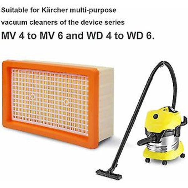 Sæt med 2 flade foldede filtre kompatible med Kärcher MV4 / MV5 / MV6 / WD4 / WD5 / WD6 multifunktionelle støvsugere.