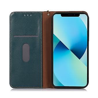 KHAZNEH Nappa Läder Telefonfodral för iPhone 15 Plus (Grön)