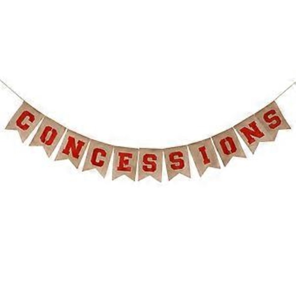 Amosfun CONCESSIONS Banner Sports Tema Hængende Bunting Rustik Burlap Banner Party Girland til Sportsfest Dekoration