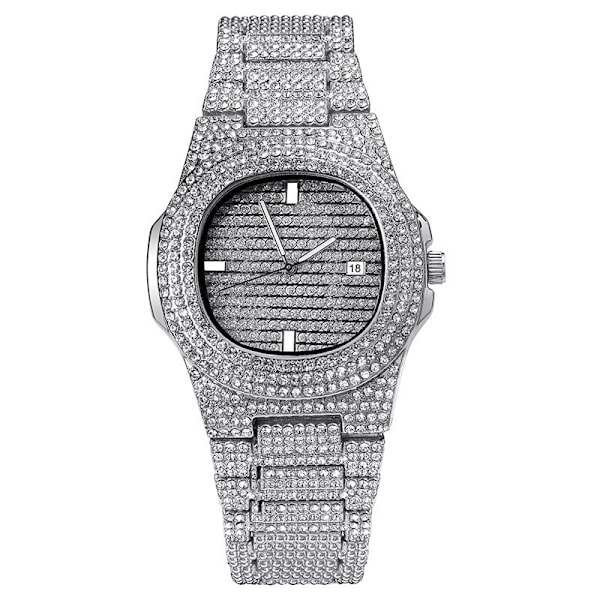 Unisex Luksus Fuld Diamant Ur Sølv Guld Mode Kvarts Analog