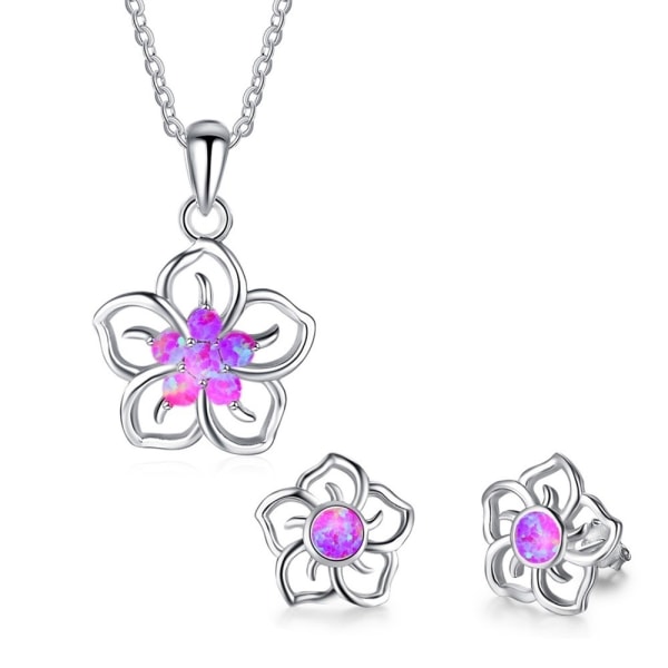 Collection Sterling Silver Gemstone Flower Pendant Necklace