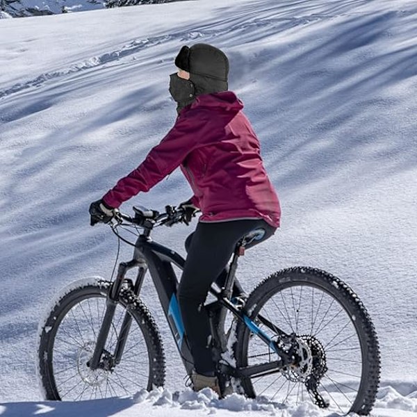Polstret Pilot Hat - Sort med Vindtæt Maske, Unisex Vinter Rider