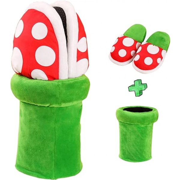 Sød vinterpels tøffel, klassisk Piranha-planter til hjemmet, kannibalblomstform, sjov cosplay-sko