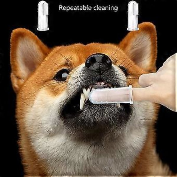 10 stk. kæledyrstandbørste, blød silikone kæledyrstandbørste, fødevaresikker tandrenser, tandbørstesæt til hunde katte kæledyr tandpleje (transparent farve)