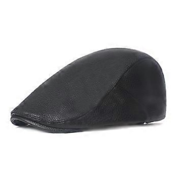 Herre Læder Newsboy Kasket Ivy Flat Golf Kørsels Jagt Hat (sort)