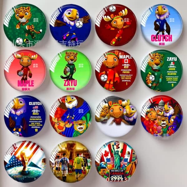 15 USA-Kanada-Mexiko VM-maskot kylskåpsmagneter