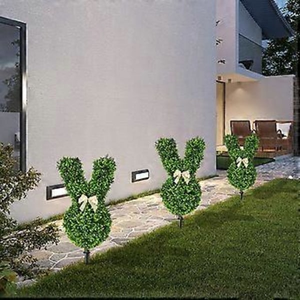 Konstgjord Kanin Topiary Växt 55cm Grön Påskhare Topiary Träd Faux Buskväxter med Markspik för Hem Gård Gräsmatta Påskdekoration