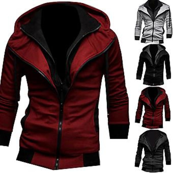 Fianao hettegenser myk varm fargeblokk menn langærmet hettegenser topp full-zip hettegenser (XL svart)