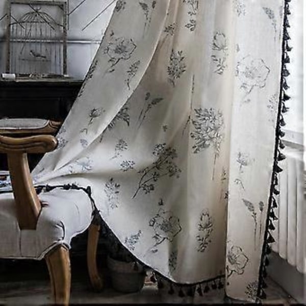 Gardinstanglomme Vindubehandling Vintage Rustikk Bohem Fransk Landstil Halv-Svartutskrift Draperi for Soverom, 1 Panel 59\" B x 84\" L