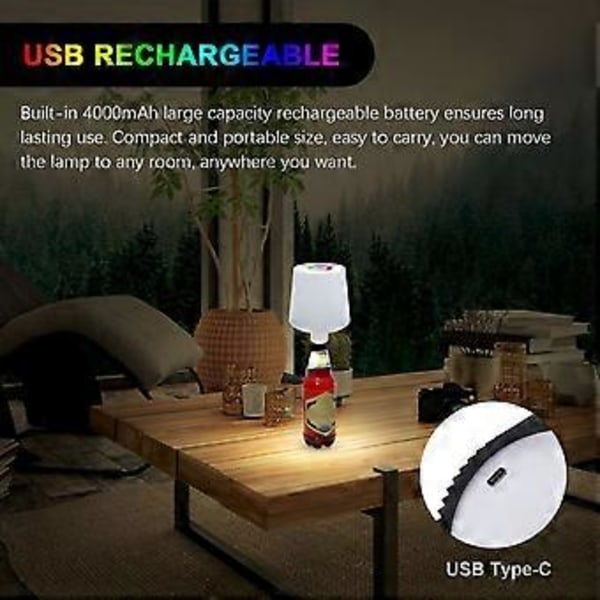 LED Flaskelampe 4000mAh IP54 Vanntett Berøringskontroll Fargejusterbar USB Oppladbar Trådløs Vinflaskelampe Nattlys Hvit