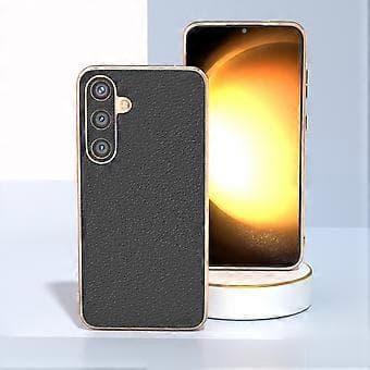 Til Samsung Galaxy S24+ deksler galvanisering ekte kuskinn+TPU+PC telefondeksel