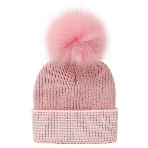 Vinterlue Varme Strikket Lue for Småbarn, Gutter og Jenter, med Hårete Striper (S rosa og hvite striper)