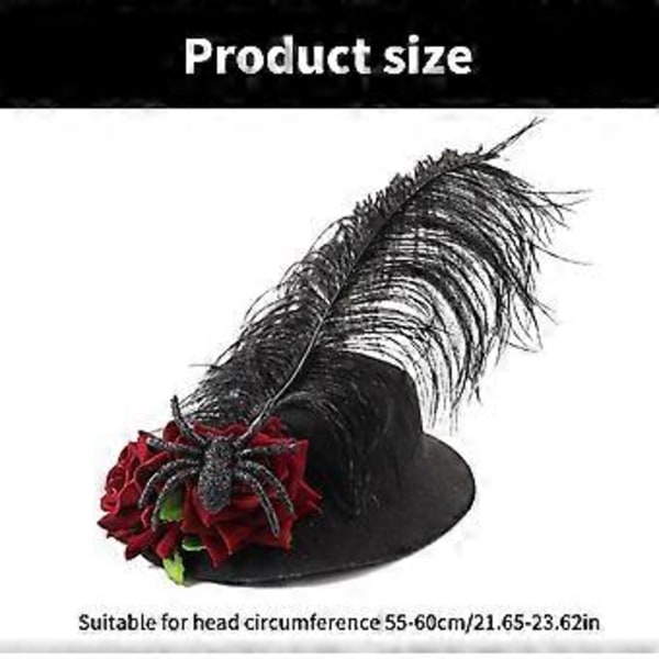 Fjäderprydd Hårklämma Hatt för Halloween Ros Blomma Hatt Cool Hårklämma Cosplay Party Hatt Maskerad Huvudbonad( )