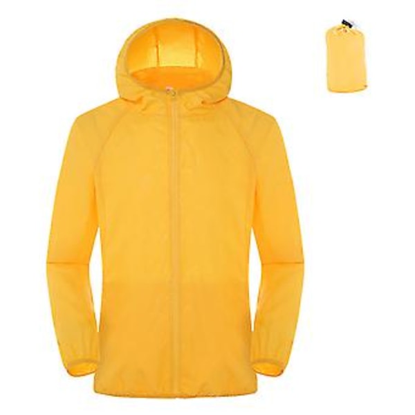 Vindjakke med hætte, lange ærmer, indsnævrende manchetter, lommer, lynlåslukning, mænd og kvinder, vandtæt, solbeskyttelse (2XL Gul)