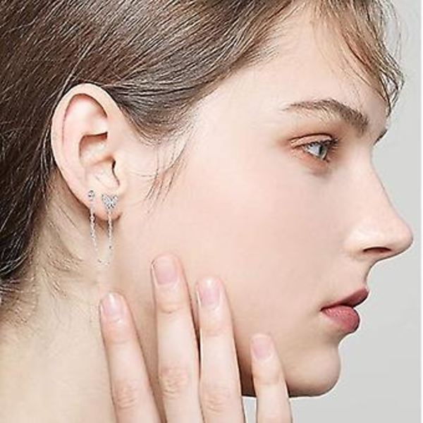 Hål Fjäril Halo Cz Små Stud Cuff Wrap Tassel Kedja Crawler Climer Hängande Örhängen För Kvinnor Tonårsflickor Brosk S925 Sterling Silver Pier