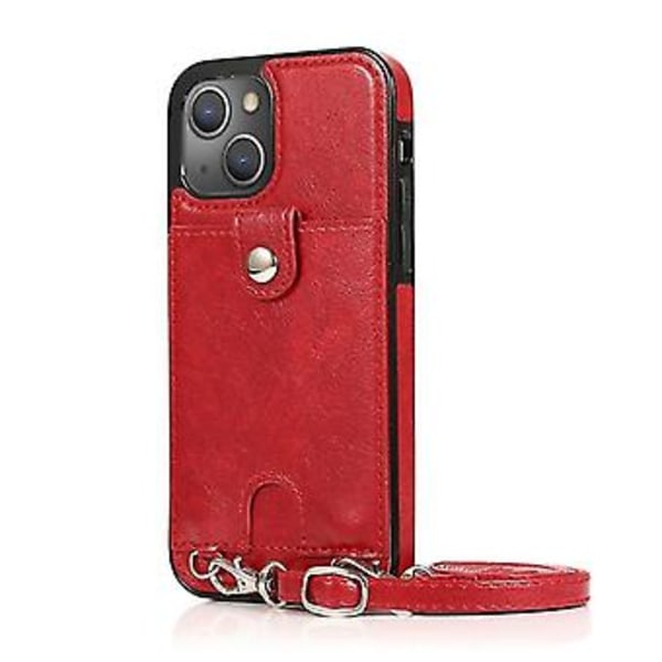 Skyddande Skal för Iphone 13 Pro Max i PU-Läder + TPU med Kortslot & Snodd (Röd)