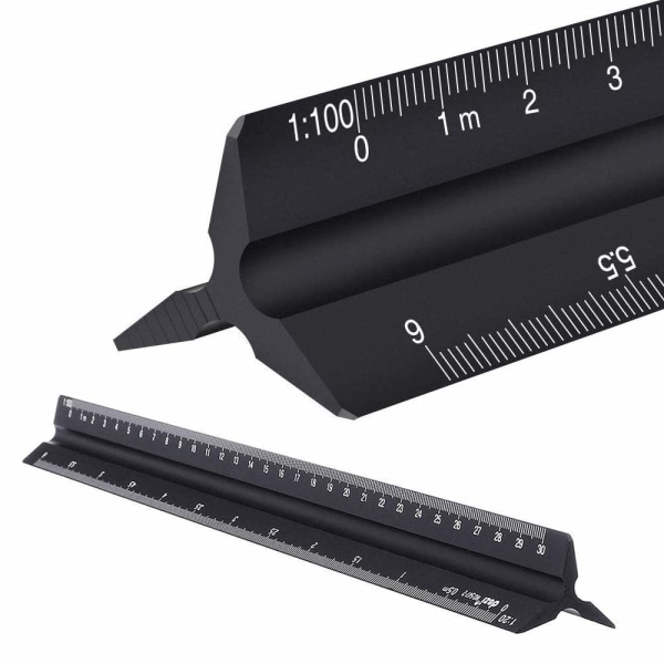 Aluminium Triangulär Arkitektlinjal, Metrisk 1:20, 1:25, 1:50, 1:75, 1:100, 1:125, Standard 30,5 cm a