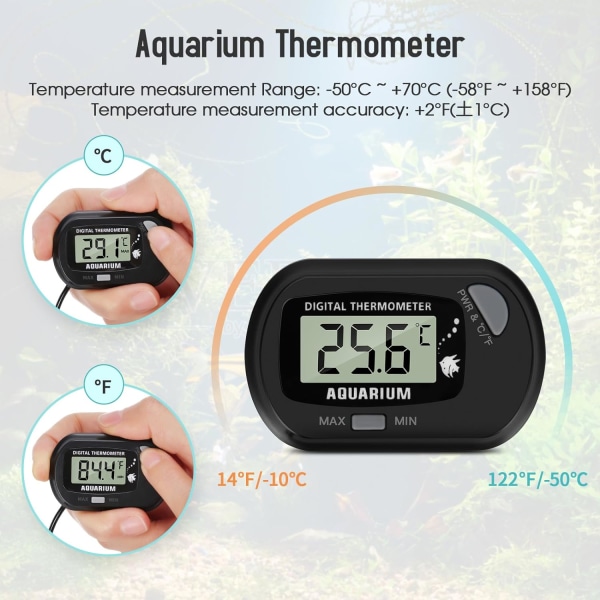 (2 stk) Digital LCD-akvarie termometer med sugekopper og vanntett sonde for akvarium og fisketank