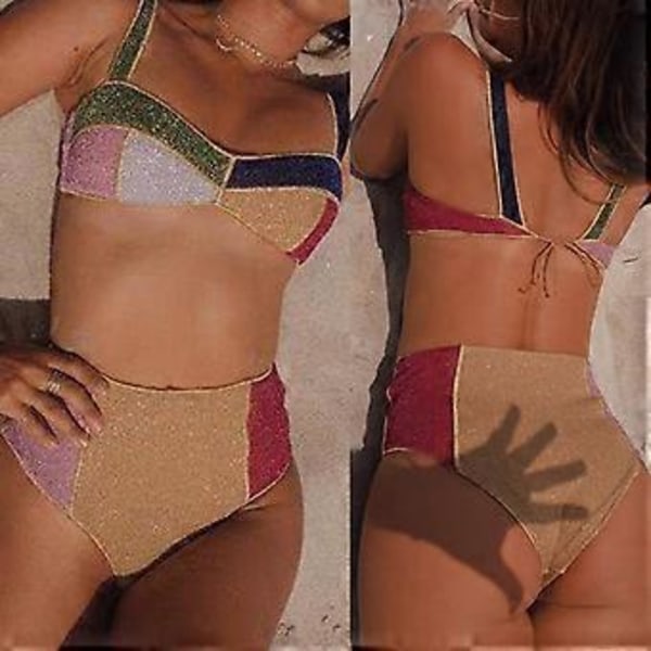Sexig Dam Bikini Set Baddräkt Push Up Badkläder Sömfärg Strand Baddräkt Kvinnlig Tanga Strandkläder för Triangel B M(M )