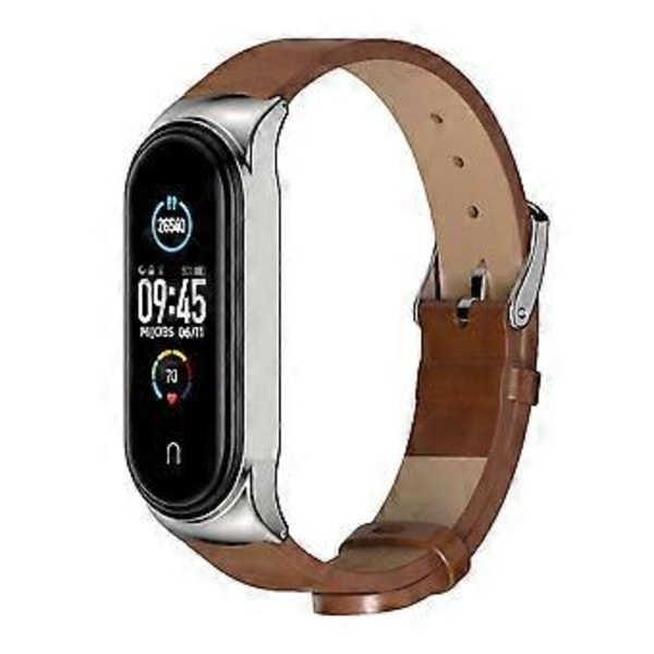 Läderarmband för Xiaomi Mi Band 6 / 5 / 4 / 3 (Brun Silver)