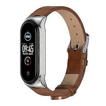Læderurrem til Xiaomi Mi Band 6 / 5 / 4 / 3 (Brun Sølv)