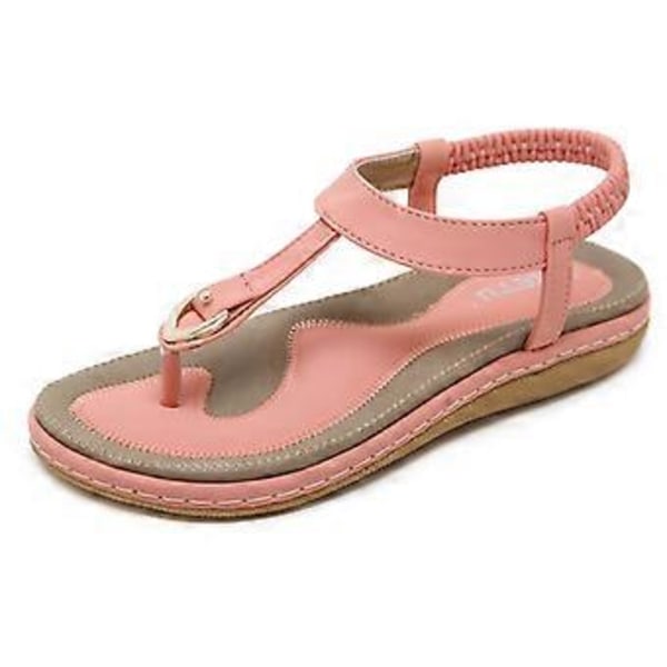 Sommarnya dam sandaler med metallspänne, avslappnade bekväma platta skor (41 Rosa)