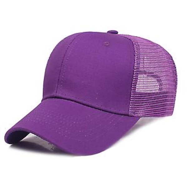 Enfärgad Snapback Keps med Meshbaksida, Skärm, Tomma Hattar, Truckerkepsar (Lila)