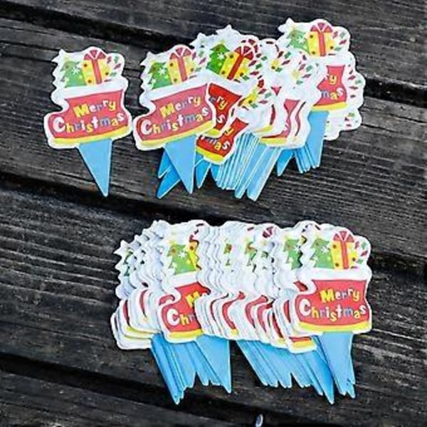 100 kpl Joulupukki Lumiukko Hirvi Cupcake Toppers Lasten Syntymäpäivätarvikkeet (Joulusukka)