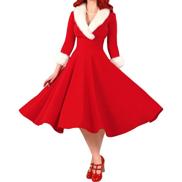 Jul Dammode Långärmad Päls-krage Sensuell Urringad Figursydd Elegant Klänning XXL