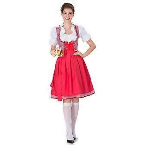 Naisten Oktoberfest-asu Saksalainen Dirndl-mekko Baijerilainen Karnevaalijuhla-asu (M Punainen)